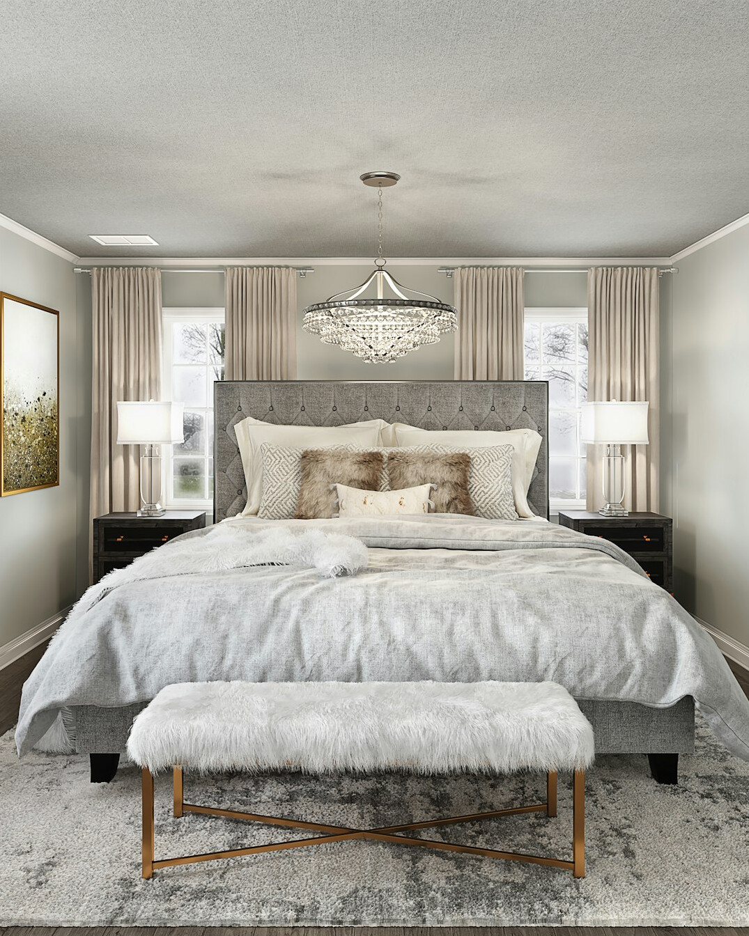 luxury bedroom with drapes